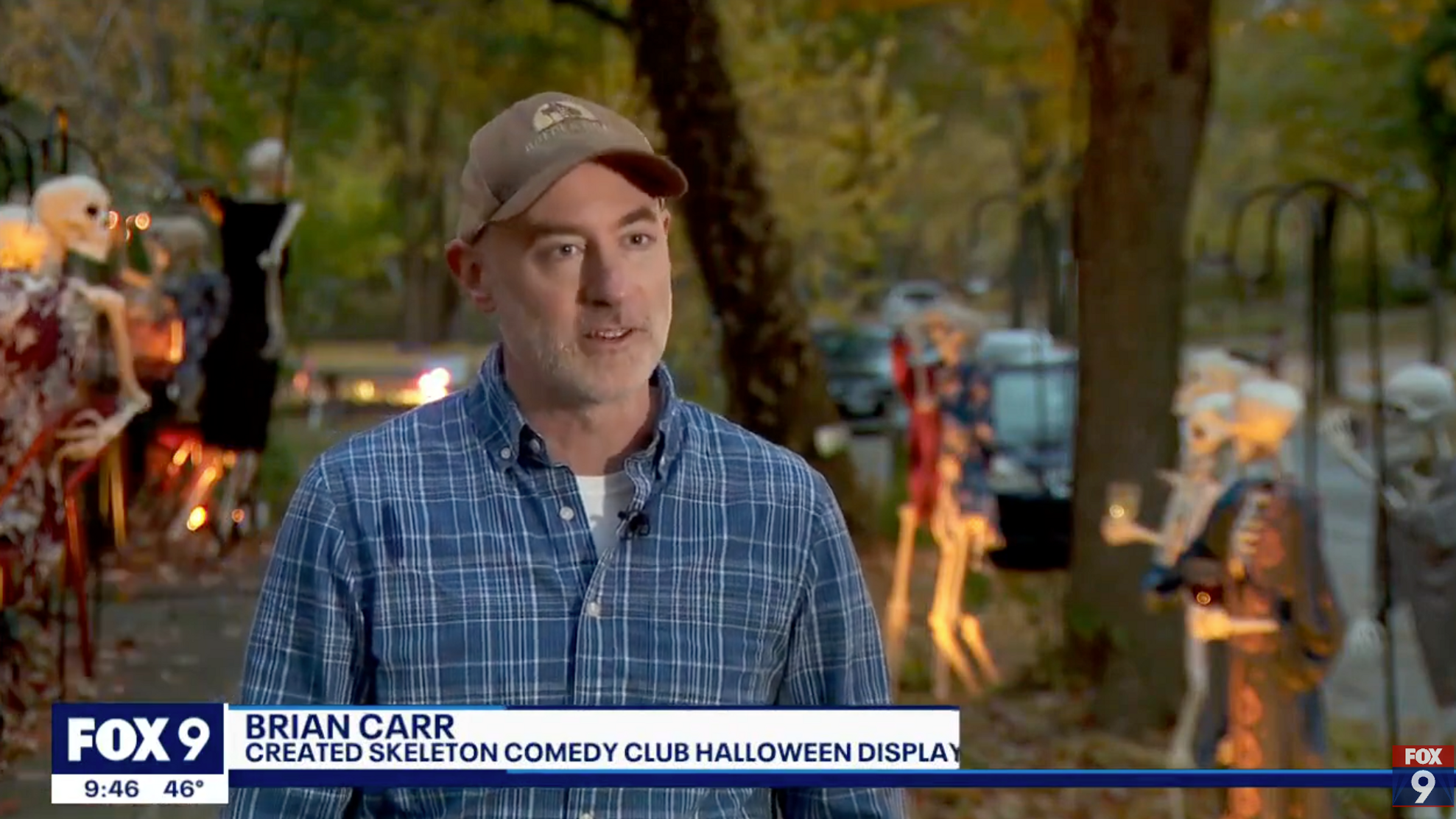 South Minneapolis homeowners create comedy club with skeletons in front yard